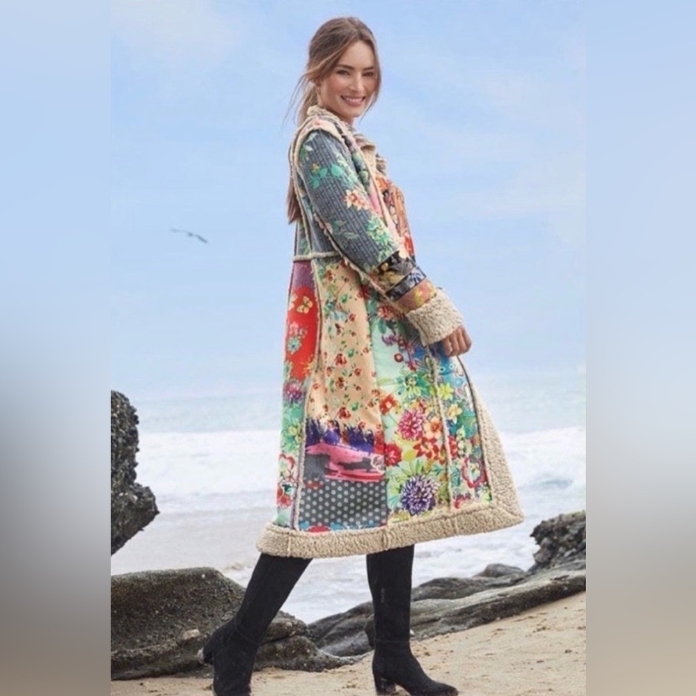 Johnny Was Biya Dreamer Patchwork Fleece Trim Jacket